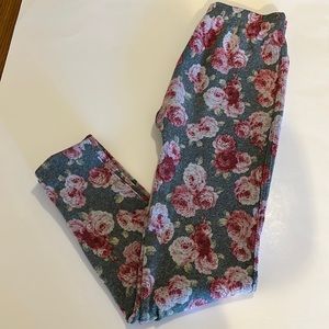 Leggings, green with floral print, S/M, polyester/rayon/spandex